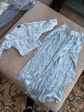 Forever 21 Light Blue Crinkled Two-Piece Set